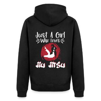 Brazilian Jiu Jitsu MMA Bjj Hugger - Unisex Premium Bio Zip Hoodie - Schwarz - Hinten - Nico (187cm)