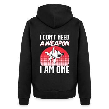 Brazilian Jiu Jitsu MMA Bjj Hugger - Unisex Premium Bio Zip Hoodie - Schwarz - Hinten - Nico (187cm)
