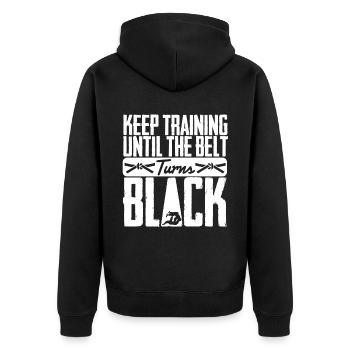 Brazilian Jiu Jitsu MMA Bjj Hugger - Unisex Premium Bio Zip Hoodie - Schwarz - Hinten - Nico (187cm)