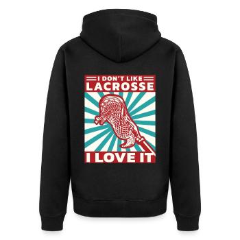 Lacrosse LAX Club Team Spieler Trainer Fans Coach - Unisex Premium Bio Zip Hoodie - Schwarz - Hinten - Nico (187cm)