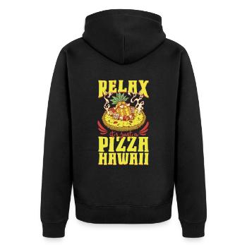 Pizza Hawaii - Ananas Pizza - Unisex Premium Bio Zip Hoodie - Schwarz - Hinten - Nico (187cm)