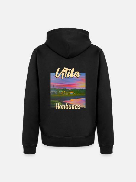 Utila, Honduras Sunset - Unisex Premium Organic Zip Hoodie - black