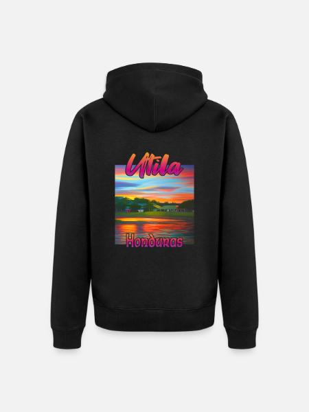 Utila, Honduras Sunset - Unisex Premium Organic Zip Hoodie - black