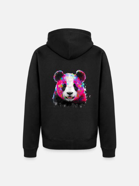 Farbexplosion Panda Bär - Unisex Premium Bio Zip Hoodie - Schwarz