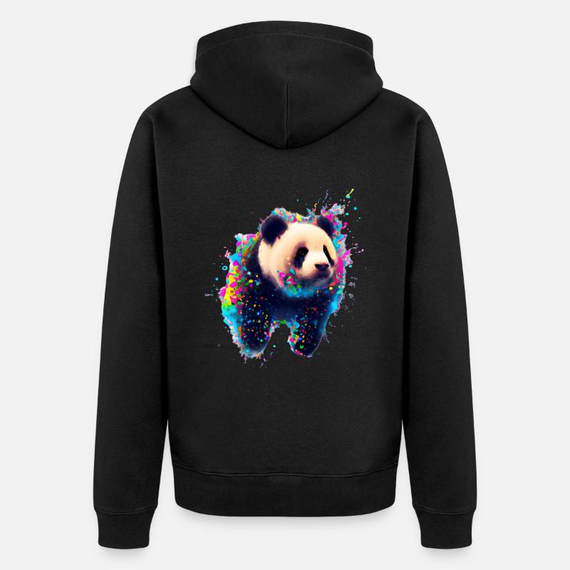 Farbexplosion Panda Bär - Unisex Premium Bio Zip Hoodie - Schwarz