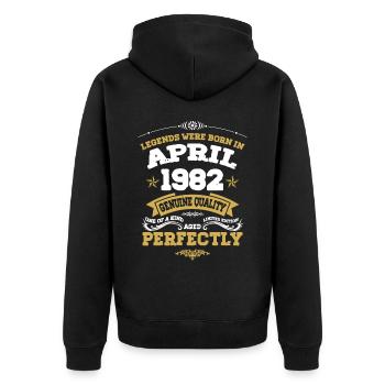 Vintage Aged To Perfection April 1982 - Unisex Premium Bio Zip Hoodie - Schwarz - Hinten - Nico (187cm)