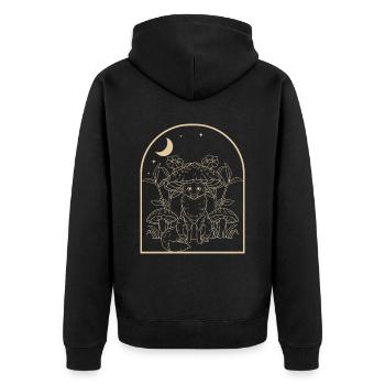 Cottagecore Fuchs - Unisex Premium Bio Zip Hoodie - Schwarz - Hinten - Nico (187cm)
