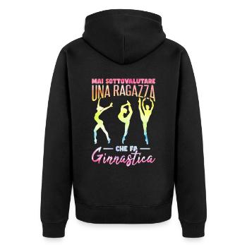 Never underestimate a girl who does gymnastics - Unisex Premium Organic Zip Hoodie - black - Back - Nico (187cm)
