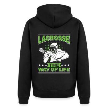 Lacrosse LAX Club Team Players Coaches Fans Coach - Unisex Premium Organic Zip Hoodie - black - Back - Nico (187cm)