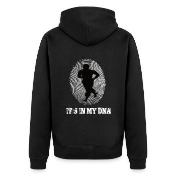 Laufsport Joggen Its In My Dna - Unisex Premium Bio Zip Hoodie - Schwarz - Hinten - Nico (187cm)