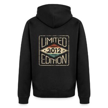 Limitierte Edition Awesome Vintage 2012 Geburtstag - Unisex Premium Bio Zip Hoodie - Schwarz - Hinten - Nico (187cm)