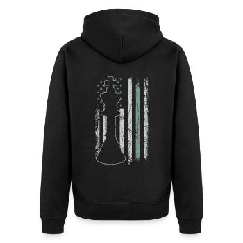 Schach Retro USA Flagge Schachmatt 4th of July - Unisex Premium Bio Zip Hoodie - Schwarz - Hinten - Nico (187cm)