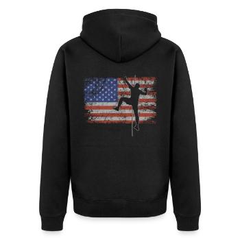 Escalade Retro USA Flag Bloc 4 juillet - Veste à capuche bio Premium Unisexe - noir - Dos - Nico (187cm)