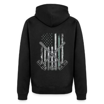 Krocket Retro USA Flagge 4th of July - Unisex Premium Bio Zip Hoodie - Schwarz - Hinten - Nico (187cm)