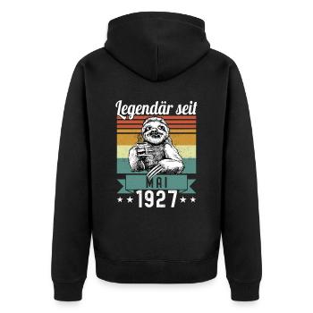 Faultier Legendär seit Mai 1927 Geburtstag - Unisex Premium Bio Zip Hoodie - Schwarz - Hinten - Nico (187cm)