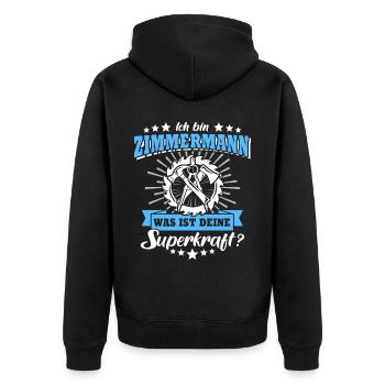 Zimmermann Job Zimmerer - Unisex Premium Bio Zip Hoodie - Schwarz - Hinten - Nico (187cm)