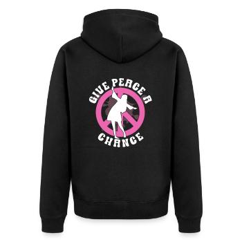 Hippie Peace Zeichen Frieden Blumen Blumenkind - Unisex Premium Bio Zip Hoodie - Schwarz - Hinten - Nico (187cm)