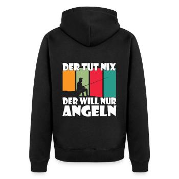 Angler Hobby Fischer Fischen Angeln Fliegenfischen - Unisex Premium Bio Zip Hoodie - Schwarz - Hinten - Nico (187cm)