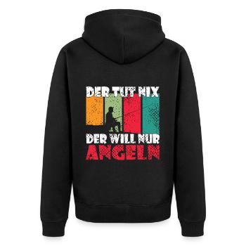 Fischer Angler Angel - Fishing - Unisex Premium Bio Zip Hoodie - Schwarz - Hinten - Nico (187cm)