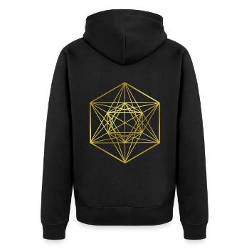 Graphisme - design graphique - géométrie sacrée - Veste à capuche bio Premium Unisexe - noir - Dos - Nico (187cm)
