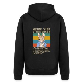Hase Meine Vier Stimmungen Schlaf Kaffee Spruch - Unisex Premium Bio Zip Hoodie - Schwarz - Hinten - Nico (187cm)