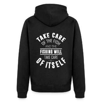 Kümmere dich um die Fische und das Fischen erledig - Unisex Premium Bio Zip Hoodie - Schwarz - Hinten - Nico (187cm)