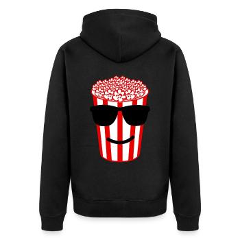 Popcorn mit Sonnenbrille - Unisex Premium Bio Zip Hoodie - Schwarz - Hinten - Nico (187cm)