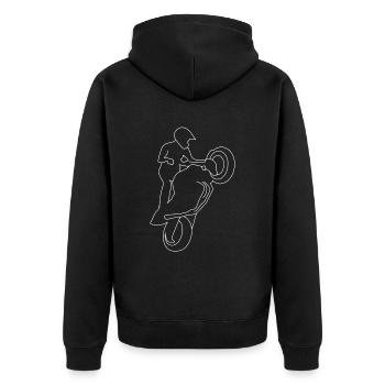Motorradfahrer Motorrad Zeichnung - Unisex Premium Bio Zip Hoodie - Schwarz - Hinten - Nico (187cm)