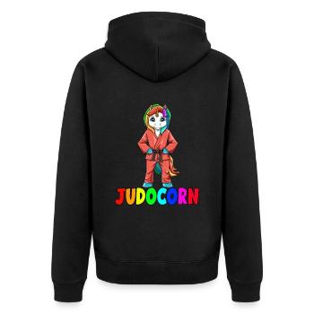 Judocorn Einhorn Judo Judosport Kampfsportart - Unisex Premium Bio Zip Hoodie - Schwarz - Hinten - Nico (187cm)