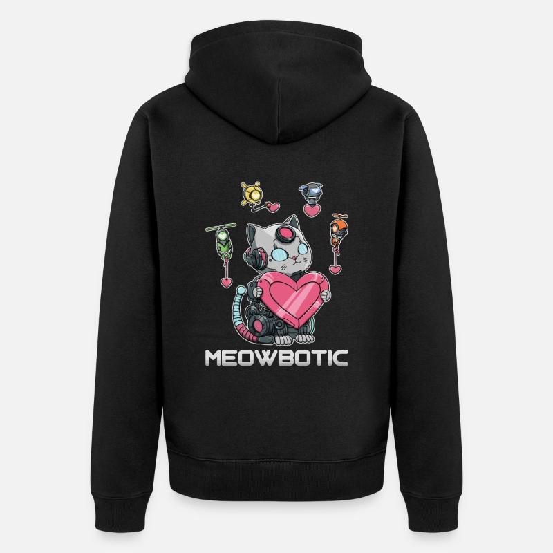 Roboter Katze Liebe - Unisex Premium Bio Zip Hoodie - Schwarz