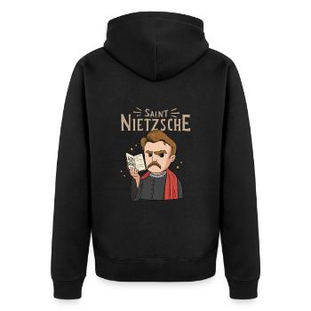 Heiliger Nietzsche Philosophie - Unisex Premium Bio Zip Hoodie - Schwarz - Hinten - Nico (187cm)