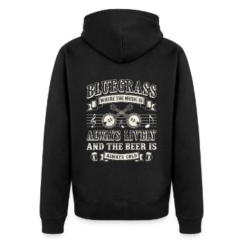 Witziges Bluegrass-Musiker-Design für - Unisex Premium Bio Zip Hoodie - Schwarz - Hinten - Nico (187cm)