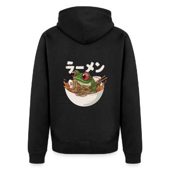 Une grenouille mange de la soupe de ramen japonaise - Veste à capuche bio Premium Unisexe - noir - Dos - Nico (187cm)