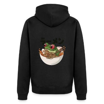 Une grenouille mange de la soupe de ramen japonaise - Veste à capuche bio Premium Unisexe - noir - Dos - Nico (187cm)