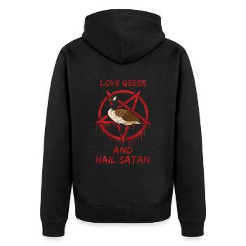 Love Geese and Hail Satan - Unisex Premium Bio Zip Hoodie - Schwarz - Hinten - Nico (187cm)