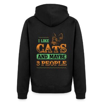 I like cats lustiger Spruch lustige Sprüche - Unisex Premium Bio Zip Hoodie - Schwarz - Hinten - Nico (187cm)