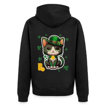 Chat mignon trèfle tenue chapeau st Patrick - Veste à capuche bio Premium Unisexe - noir - Dos - Nico (187cm)