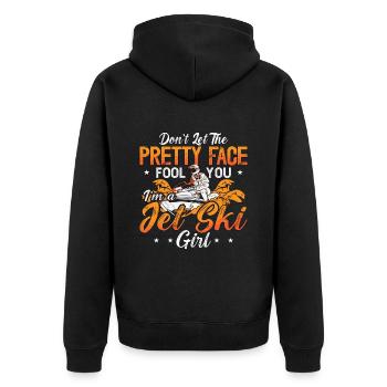 Jet Skiing Don't Let The Pretty Face Water Sports - Unisex Premium Bio Zip Hoodie - Schwarz - Hinten - Nico (187cm)
