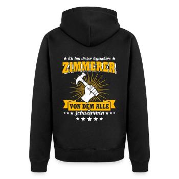 Zimmermann Zimmerer Zimmerleute - Unisex Premium Bio Zip Hoodie - Schwarz - Hinten - Nico (187cm)
