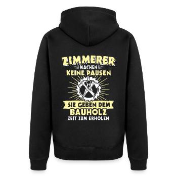 Zimmermann Zimmerer Zimmerleute - Unisex Premium Bio Zip Hoodie - Schwarz - Hinten - Nico (187cm)