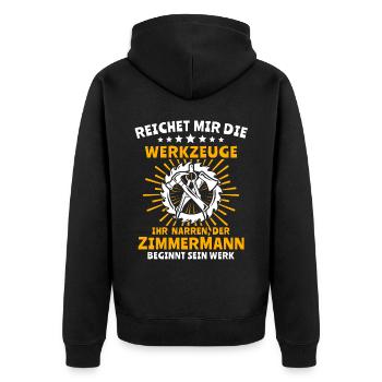 Zimmermann Zimmerer Zimmerleute - Unisex Premium Bio Zip Hoodie - Schwarz - Hinten - Nico (187cm)