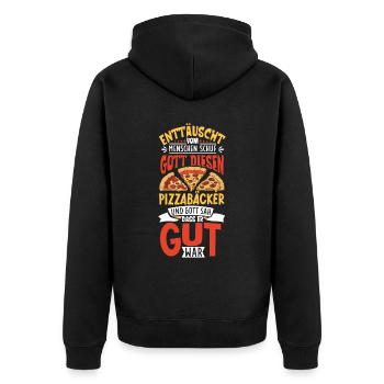 Enttäuscht vom Menschen - Pizza Bäcker - Unisex Premium Bio Zip Hoodie - Schwarz - Hinten - Nico (187cm)