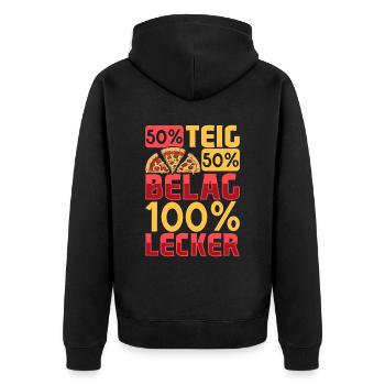 100 Prozent lecker - Pizzeria - Unisex Premium Bio Zip Hoodie - Schwarz - Hinten - Nico (187cm)