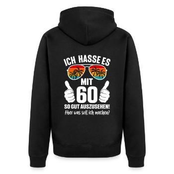 60. Geburtstag Mann Frau 60 Jahre Geschenk - Unisex Premium Bio Zip Hoodie - Schwarz - Hinten - Nico (187cm)