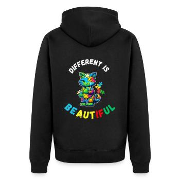 Soutien sensibilisation à l'autisme chat coloré - Veste à capuche bio Premium Unisexe - noir - Dos - Nico (187cm)