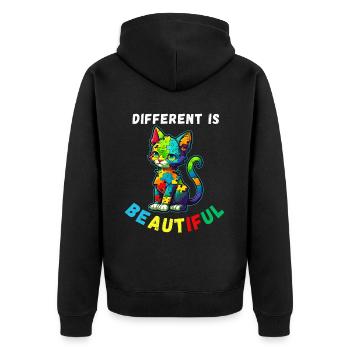 Soutien sensibilisation à l'autisme chat coloré - Veste à capuche bio Premium Unisexe - noir - Dos - Nico (187cm)