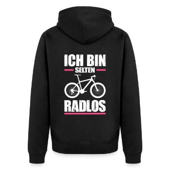 Mountainbike Radlos Freizeit Sport Natur Humor - Unisex Premium Bio Zip Hoodie - Schwarz - Hinten - Nico (187cm)