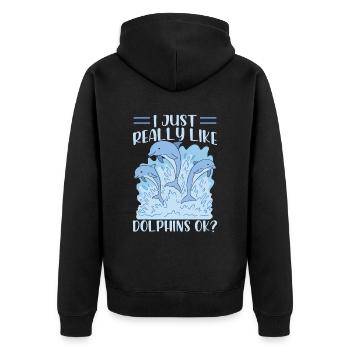 I like dolphins just very much dolphin dolphins - Unisex Premium Organic Zip Hoodie - black - Back - Nico (187cm)
