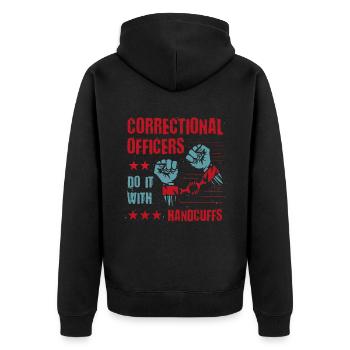 Correctional Officers Do It With Handcuffs - Unisex Premium Bio Zip Hoodie - Schwarz - Hinten - Nico (187cm)