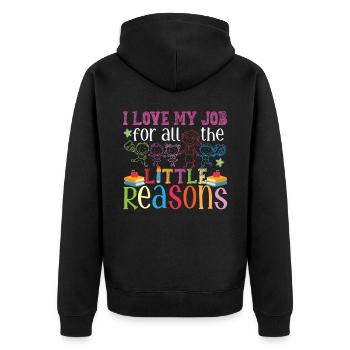 Ich liebe meinen Job aus all den kleinen Gründen - Unisex Premium Bio Zip Hoodie - Schwarz - Hinten - Nico (187cm)